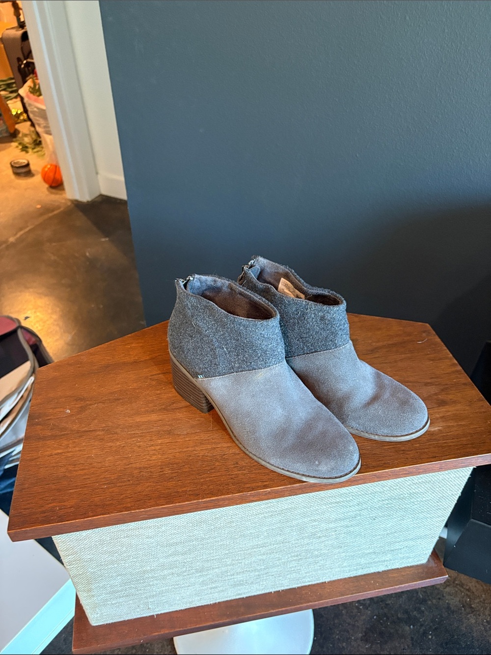 Toms Two-Tone Gray Suede and Felt Ankle Booties